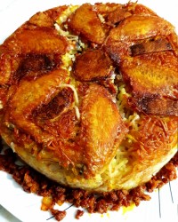 عدس پلو با ته دیگ بال