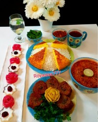 ته دیگ ته چینی.رولت گوشت چرخکرده.سوپ جو دسر:ژله رولتی.فرنی تک نفره