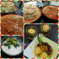 باقالی پلو با گوشت گوسفند، ژله رزت سیب،ماست