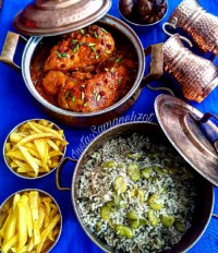 باقالی پلو با مرغ و قیسی