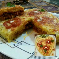 کیک پاستا با گوشت و پنیر