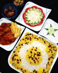 کشمش پلو وخورش آلو