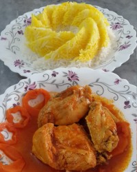 خوراک مرغ و برنج قالبی