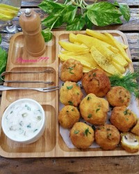قارچ سوخاری و سیب زمینی فست فودی و سس تارتار خونگی