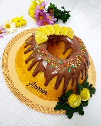کیک پرتقالی با سس گاناش