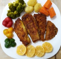 ماهی و دورچین سبزیجات پخته