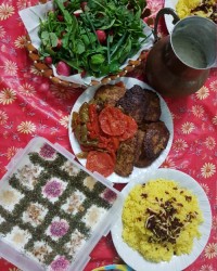 کته زعفرانی باکتلت وماست وکدو