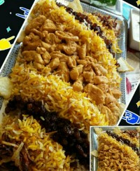 کشمش پلو با مرغ تکه ای