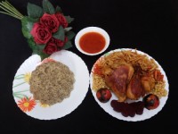 شوید پلو و مرغ سرخ شده