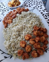 شوید پلو با میگو سوخاری