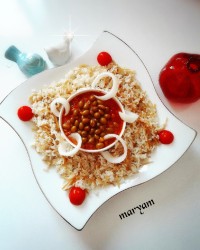 رشته پلو با خورش قیمه آلو