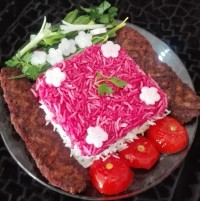 برنج قالبی وکباب تابه ای..