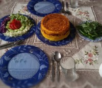 ته چین مرغ وبادمجان.