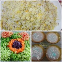 پلو رنگی و سالاد شیرازی ومشکفی