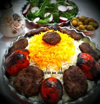 پلو با کباب تابه ای