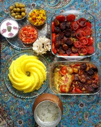 گوجه بادمجان وکوکوی ورقه بادمجان وکته زعفرانی