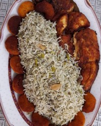 سبزی پلو با ماهی شیر و سس تمبر هندی