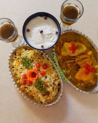 کشمش پلو با مرغ