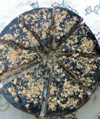 کیک وانیلی با روکش گاناش و گردو