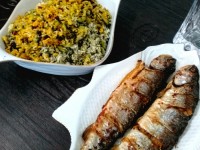 سبزی پلو با ماهی قزل آلا
