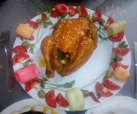 مرغ بریان شکم پر