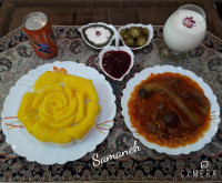 قیمه بادمجون با پلو قالبی