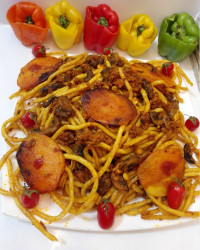 ماکارانی با قارچ و گوشت