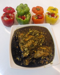 خورشت مرغ ترش شمالی با سالاد شیرازی