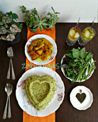 سبزی پلو قالبی مرغ زعفرونی