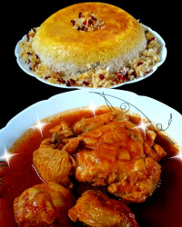 زرشک پلو با ته دیگ سیب زمینی رنده شده