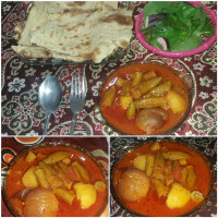 خوراک بامیه با نان تنوری مامان پز