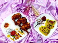 ران مرغ بریانی با فر و ژله تصویری گربه