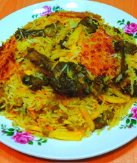 عدس پلوباگوشت شیشلیک گوسفندی