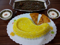 پلو قالبی با خورشت قورمه سبزی جانم