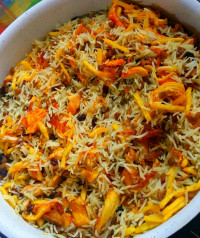 عدس پلومخلوط بامرغ زعفرونی