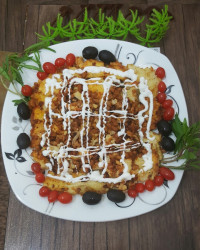 پیتزا ژاپنی (اوکونومیاکی)بدون فر و بدون پنیر پیتزا روی گاز