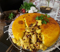 ته چین مرغ با زرده تخم مرغ