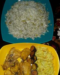 شویدباقالی پلو با مرغ زعفرانی