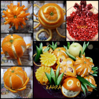 میوه آرایی شب یلدا تزیین ساده پرتقال،خیار،انار