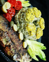 سبزی پلو با ماهی کبابی
