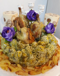 سبزی پلو با بلدرچین سرخ شده