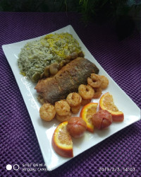 سبزی پلو با ماهی و میگو