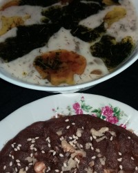 آش دوغ با حلوا آردگندم