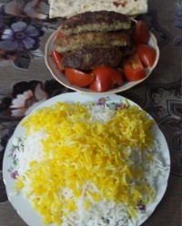پلو با کباب تابه ای