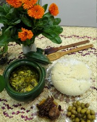 باقالی قاتق با کته و ماهی دودی
