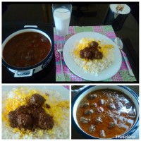 خورشت فسنجان با گوشت قلقلی والو ترش