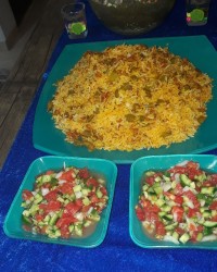 لوبیا پلو با سالاد شیرازی