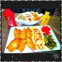 فیله سوخاری با دورچین سیب زمینی و سالاد سزار