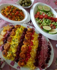 آلبالو_پلو با ترشی_زیتون ناهار امروز