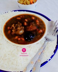 خورش مرغ ولوبیا /چلو ساده آبکشی